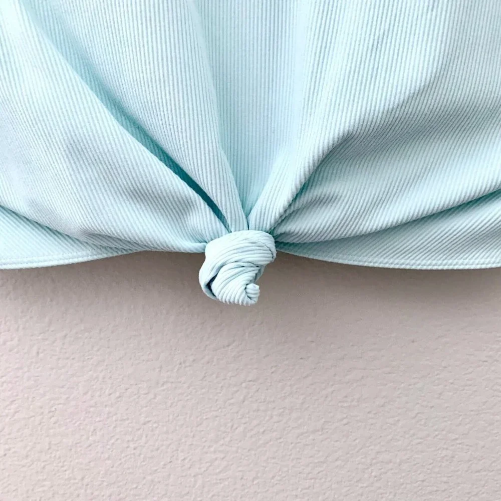 Gap GapFit Ribbed Blackout Twist-Knot Cropped Sports Bra Aqua Size L - Picture 3 of 9